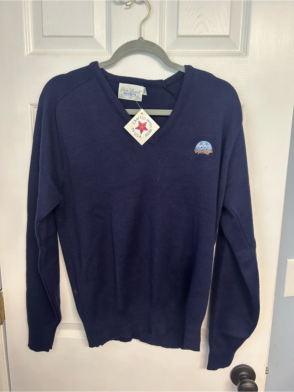 Palm Beach Sports Navy V-Neck Sweater with Embroidered Patch